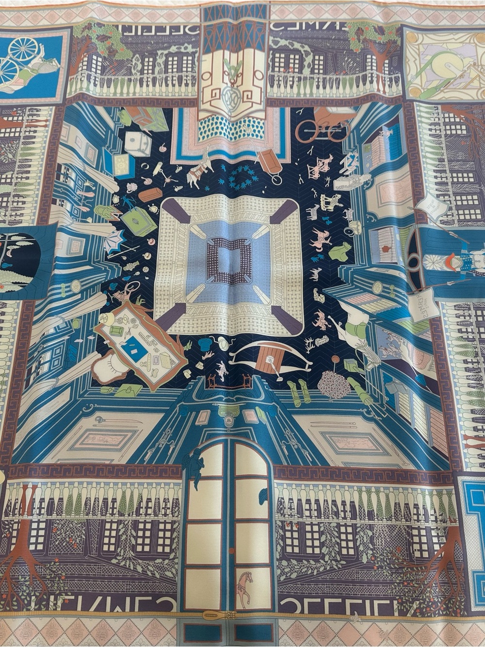 Hermes carre 90 silk scarf objects de curiosite new in box blue and orange motif - Picture 10 of 14